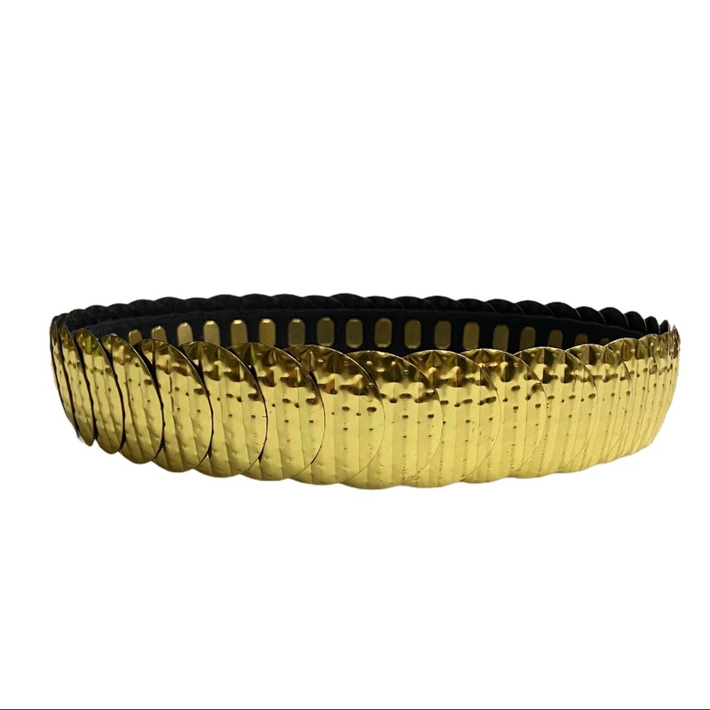 Vintage Textured Metal Disc Stretch Waist Belt - Picture 2 of 8